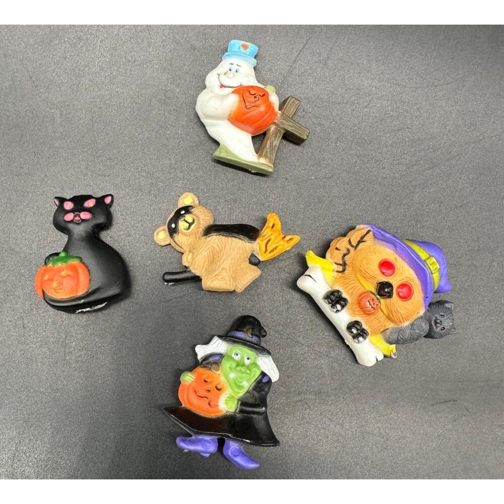 Vintage 1990s Halloween Button Covers Set Ghost Witch Black Cat Owl Retro Shirt